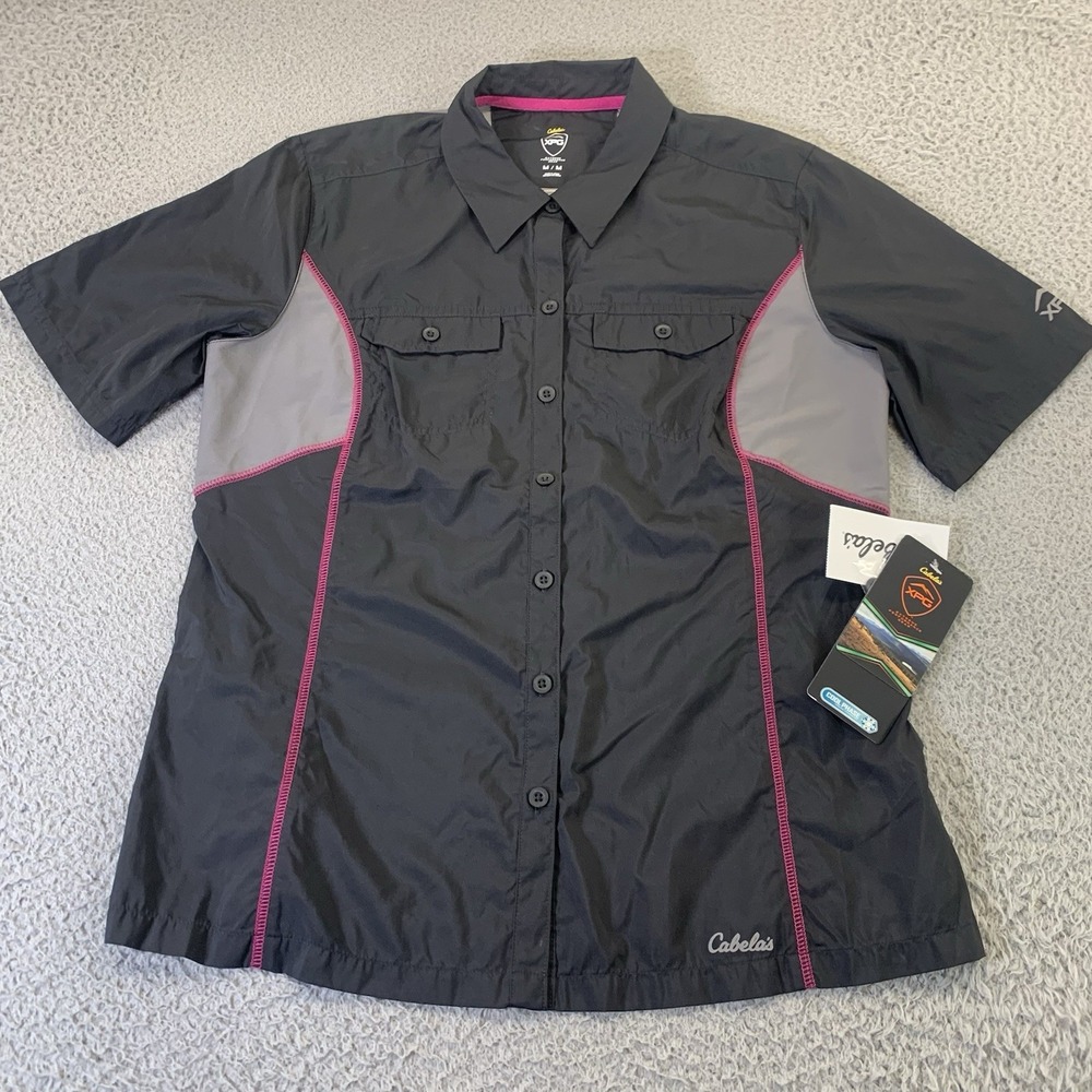 Cabelas XPG Shirt Womens Medium Black Pink Nylon Performance Hike‎ Button Up NWT